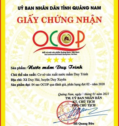 Quảng Nam Nước mắm truyền thống Duy Trinh Đạt OCOP 4 sao tin viet today vn3